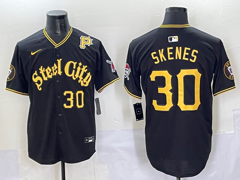 Men 2025 Pittsburgh Pirates #30 Skenes Black Game Nike MLB Jersey style 02